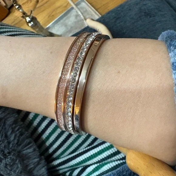 Charming Charlie Rose Gold Crystal & Glitter Bangle Bracelet Set - Picture 3 of 3